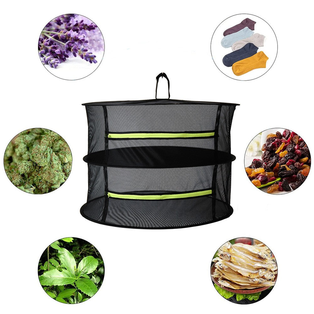 2 Layer Herb Plant Drying Rack Foldable Hanging Drying Rack Net with Storage Bag