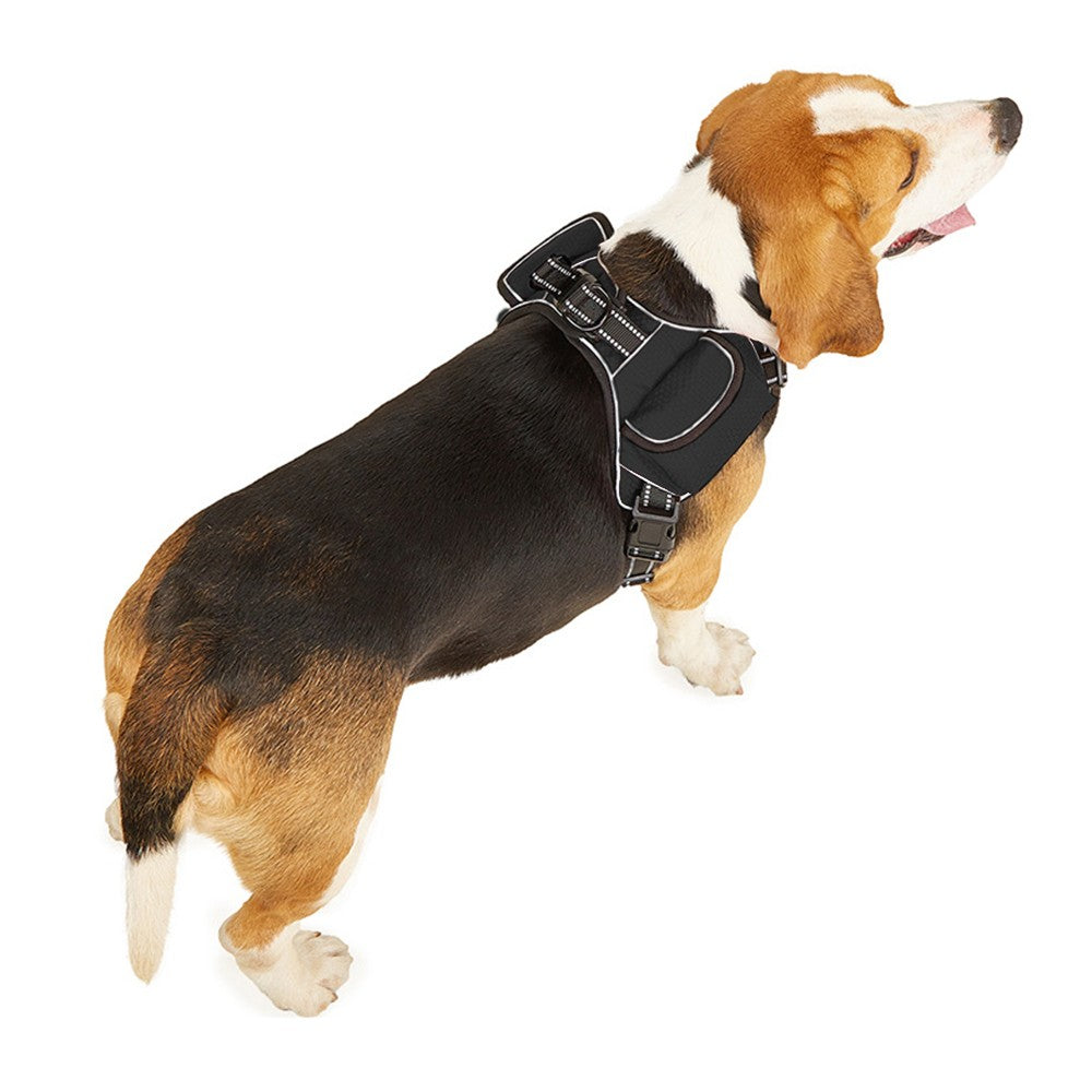 Pet Dog Harness Leash Collar for Airtag Set Reflective Breathable Vest Black M