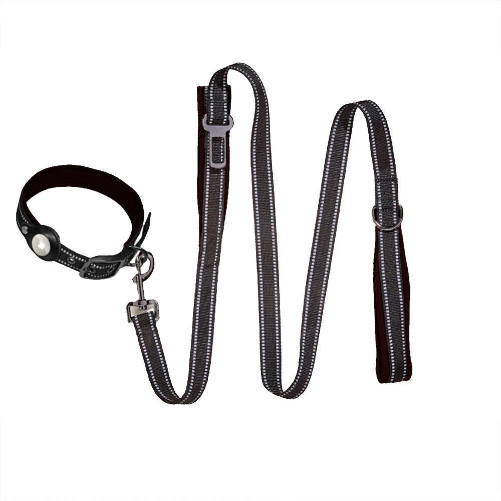 Pet Dog Harness Leash Collar for Airtag Set Reflective Breathable Vest Black M