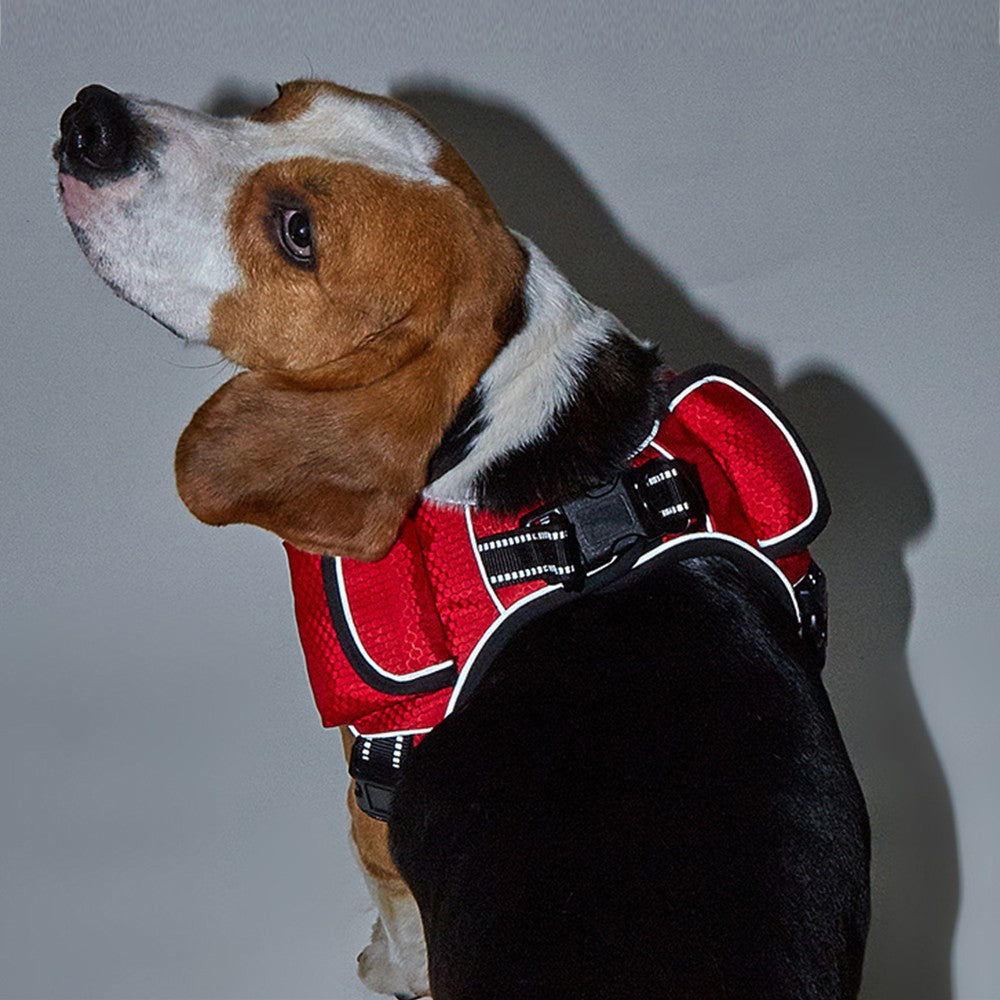 Pet Dog Harness Leash Collar for Airtag Set Reflective Breathable Vest Red XL
