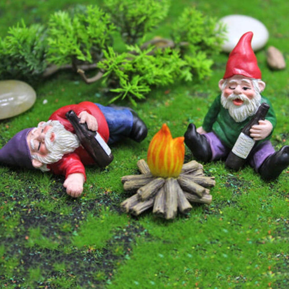 Set of 9Pcs Mini Drunk Gnomes Statue Resin Dwarf Figurine Home Garden Decor