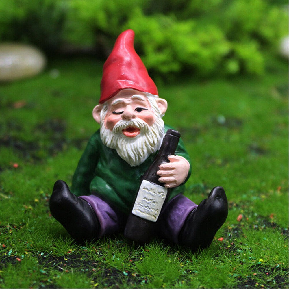 Set of 9Pcs Mini Drunk Gnomes Statue Resin Dwarf Figurine Home Garden Decor