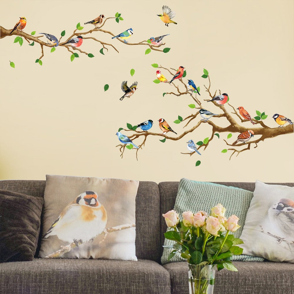 2 Sets of Self Adhesive Hummingbird Branch Wall Sticker Wallpaper DIY Wall Decal