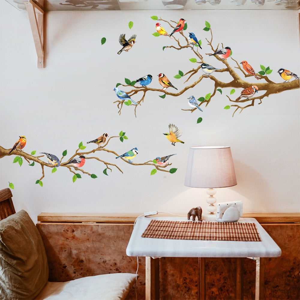 2 Sets of Self Adhesive Hummingbird Branch Wall Sticker Wallpaper DIY Wall Decal