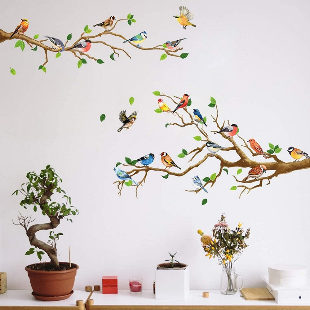 2 Sets of Self Adhesive Hummingbird Branch Wall Sticker Wallpaper DIY Wall Decal
