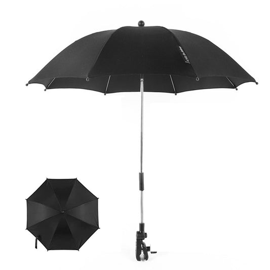 Baby Strollers Umbrella Trolley Sun Shade Umbrella with Adjustable Clamp Black