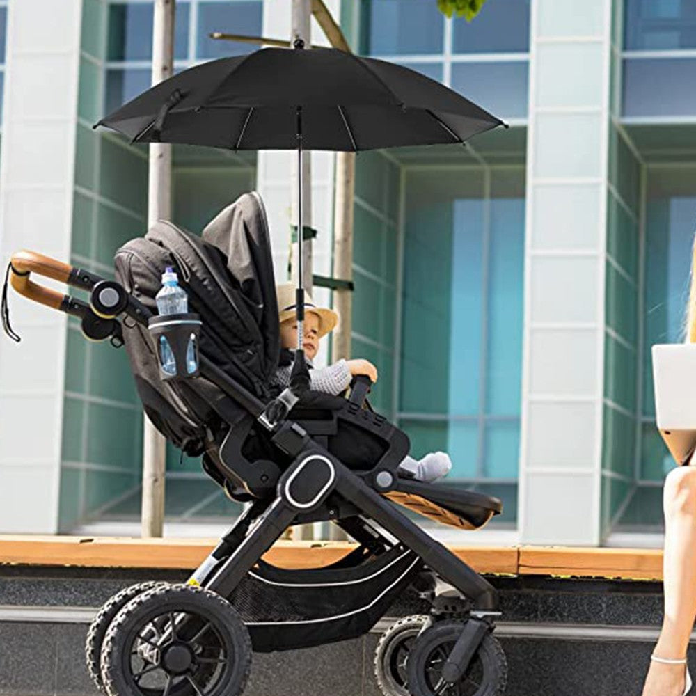 Baby Strollers Umbrella Trolley Sun Shade Umbrella with Adjustable Clamp Black