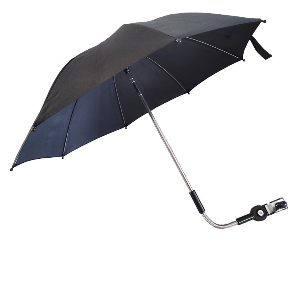 Baby Strollers Umbrella Trolley Sun Shade Umbrella with Adjustable Clamp Black