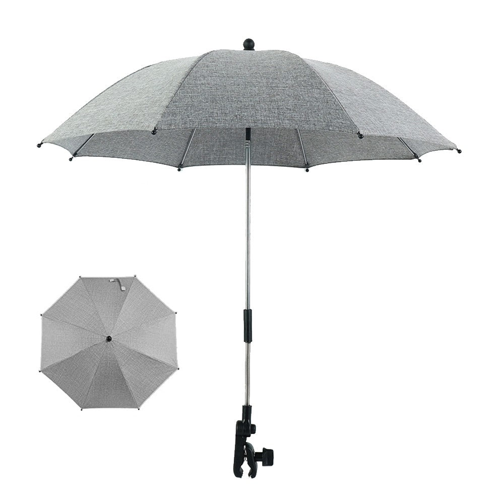 Baby Strollers Umbrella Trolley Sun Shade Umbrella with Adjustable Clamp Grey