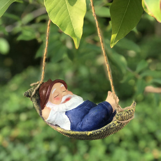 Christmas Brown Hat Santa Claus Garden Hanging Resin Statue Ornament Xmas Decor