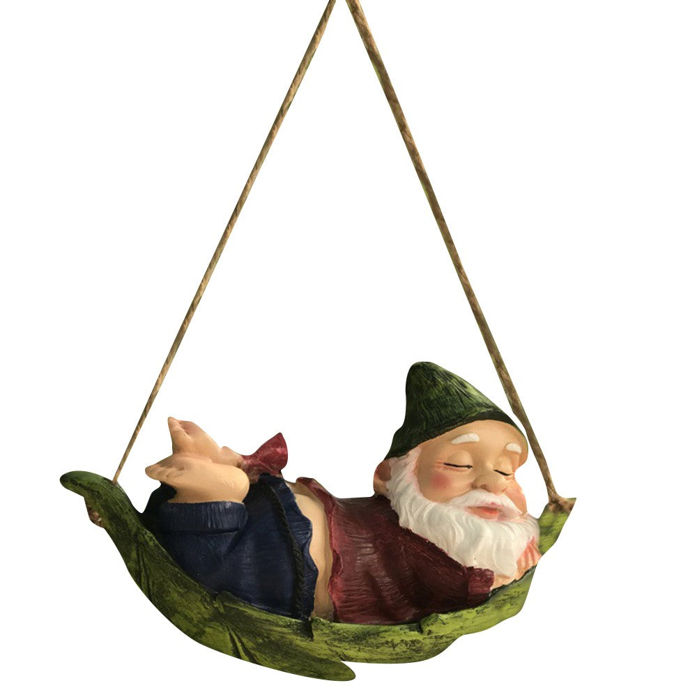 Christmas Green Hat Santa Claus Garden Hanging Resin Statue Ornament Xmas Decor