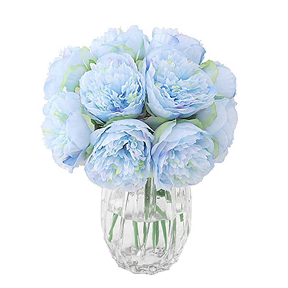 2 Bunches Artificial Peony Single Stem Faux Silk Flower Wedding Decor Blue