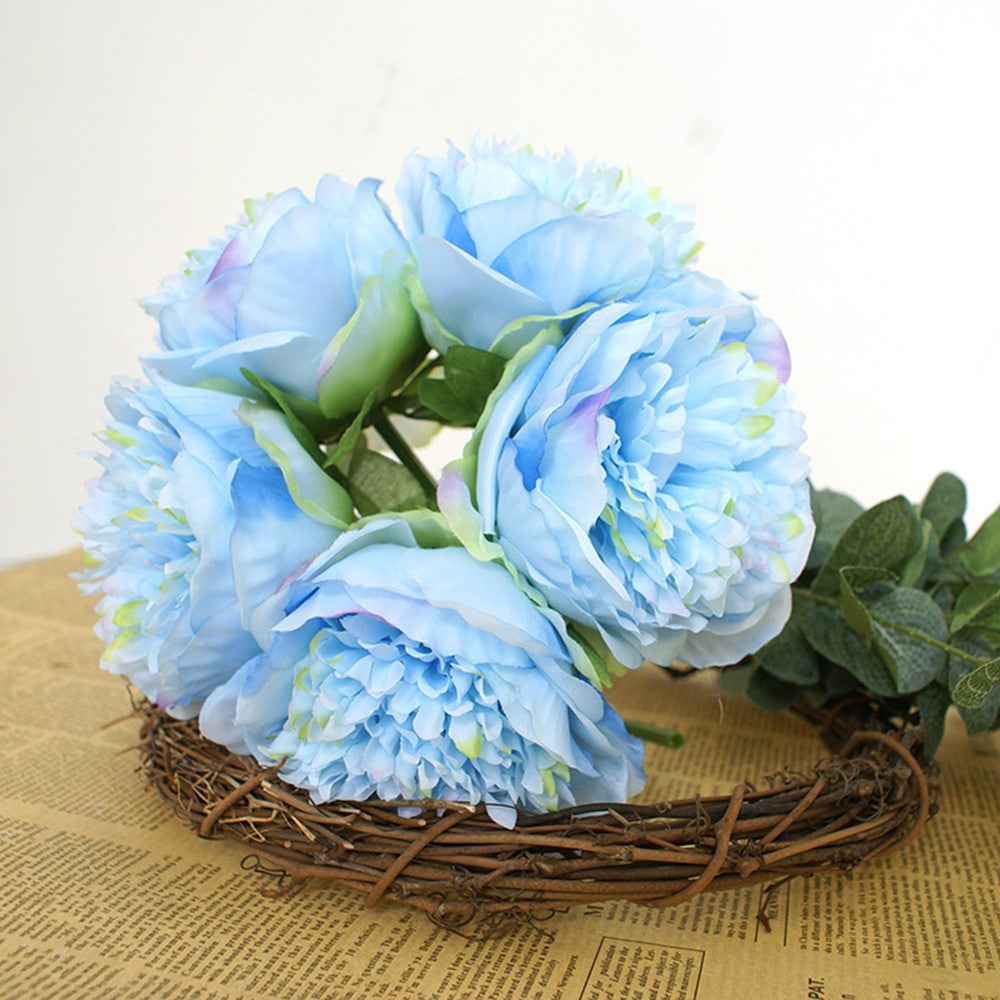 2 Bunches Artificial Peony Single Stem Faux Silk Flower Wedding Decor Blue
