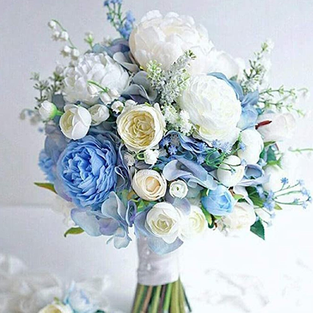 2 Bunches Artificial Peony Single Stem Faux Silk Flower Wedding Decor Blue