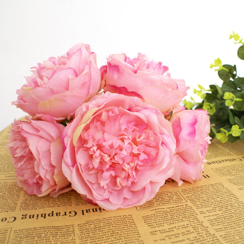 2 Bunches Artificial Peony Single Stem Faux Silk Flower Wedding Decor Pink