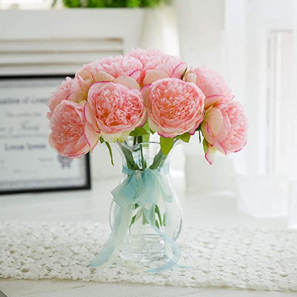 2 Bunches Artificial Peony Single Stem Faux Silk Flower Wedding Decor Pink