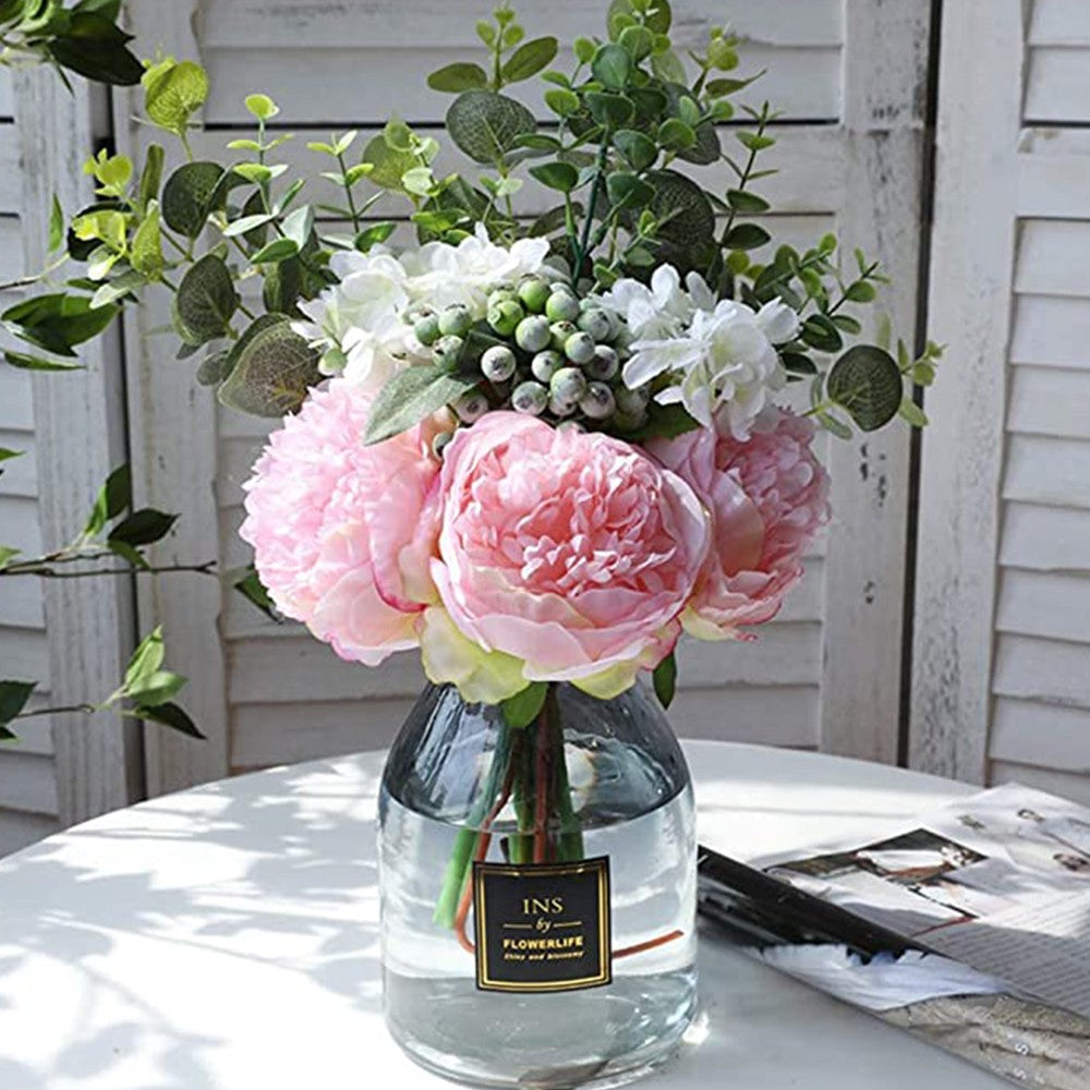 2 Bunches Artificial Peony Single Stem Faux Silk Flower Wedding Decor Pink