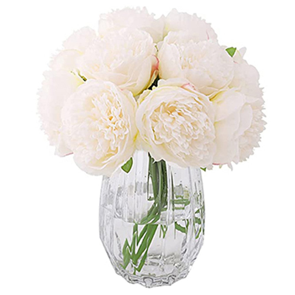 2 Bunches Artificial Peony Single Stem Faux Silk Flower Wedding Decor White