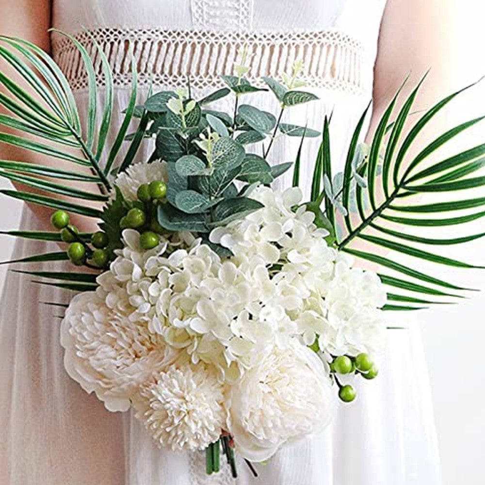 2 Bunches Artificial Peony Single Stem Faux Silk Flower Wedding Decor White