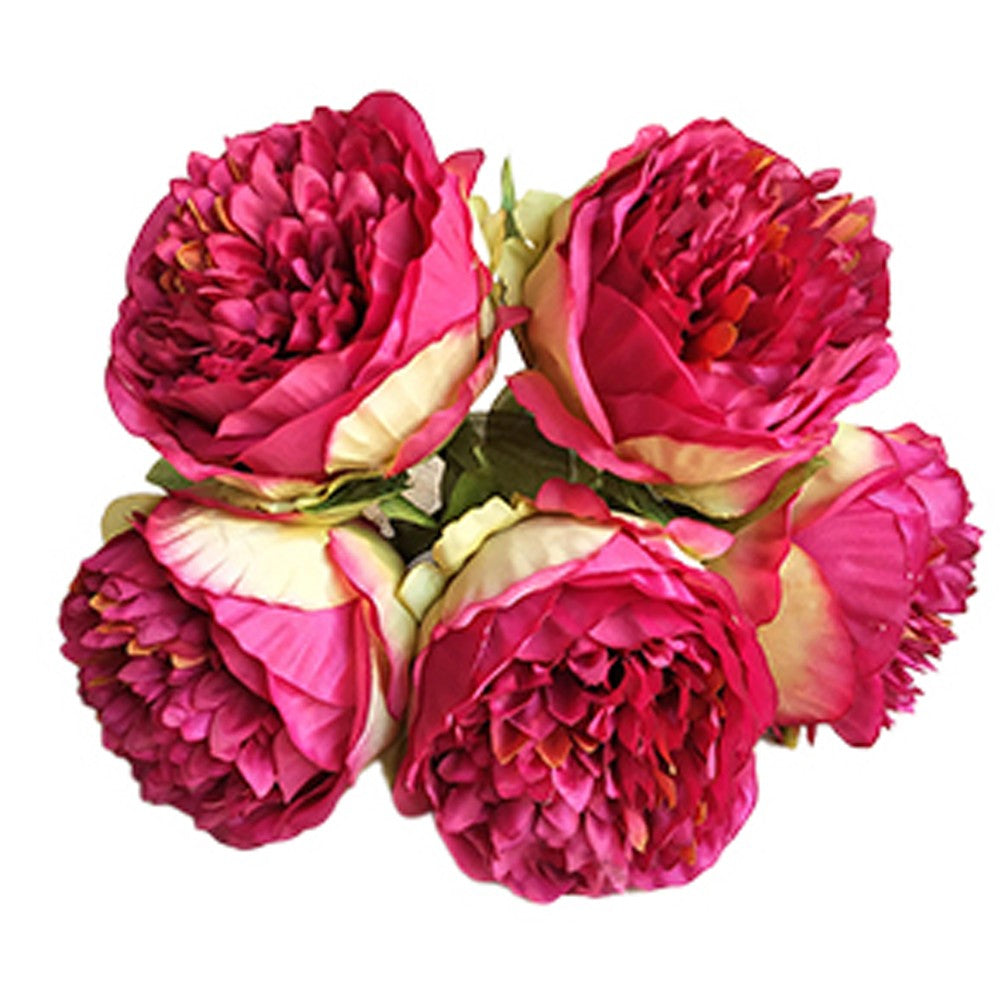 2 Bunches Artificial Peony Single Stem Faux Silk Flower Wedding Decor Wine Red