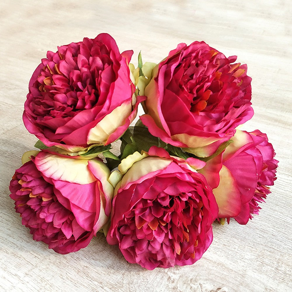 2 Bunches Artificial Peony Single Stem Faux Silk Flower Wedding Decor Wine Red