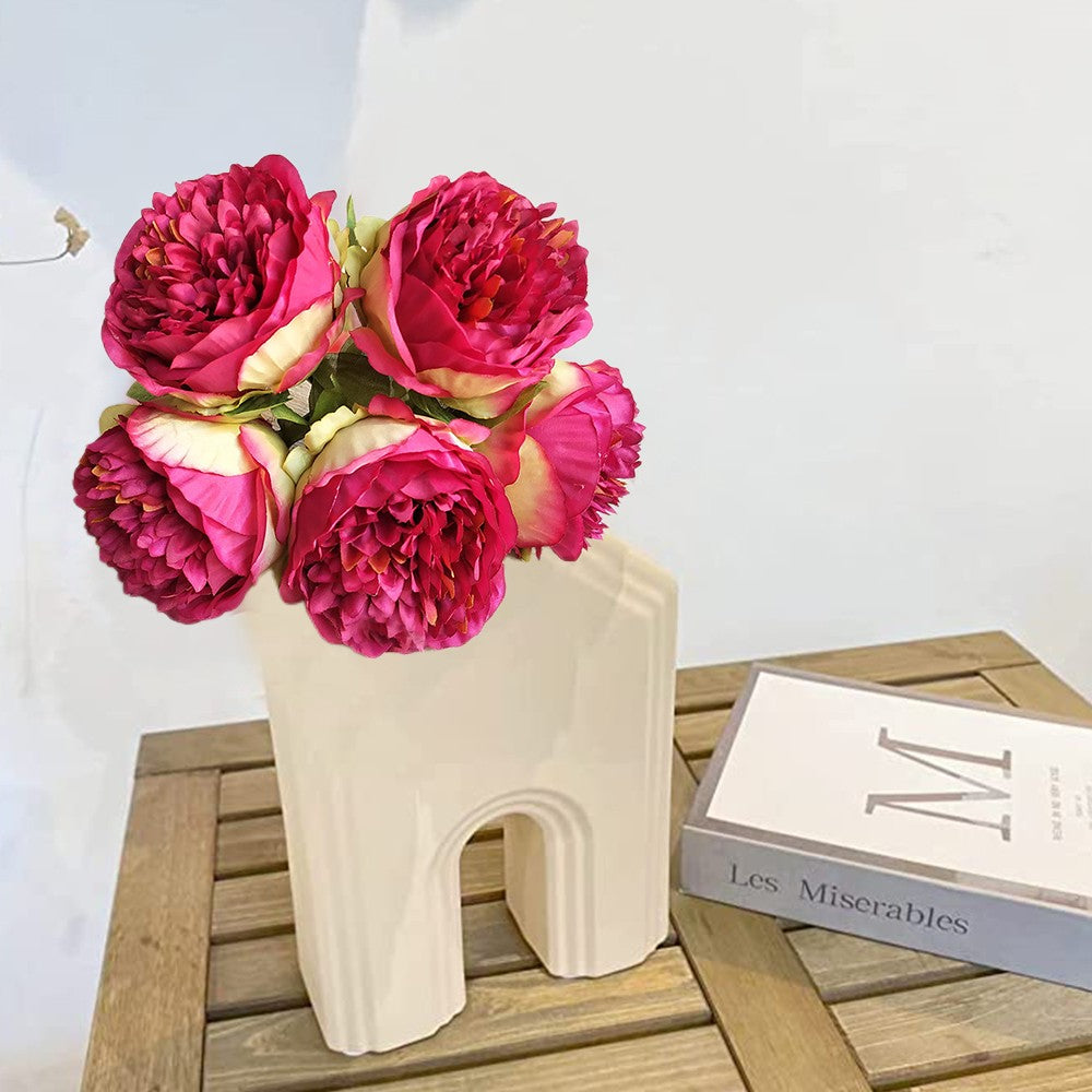 2 Bunches Artificial Peony Single Stem Faux Silk Flower Wedding Decor Wine Red