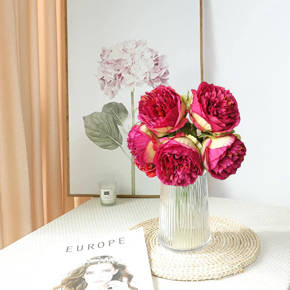 2 Bunches Artificial Peony Single Stem Faux Silk Flower Wedding Decor Wine Red