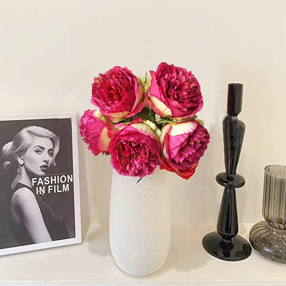 2 Bunches Artificial Peony Single Stem Faux Silk Flower Wedding Decor Wine Red