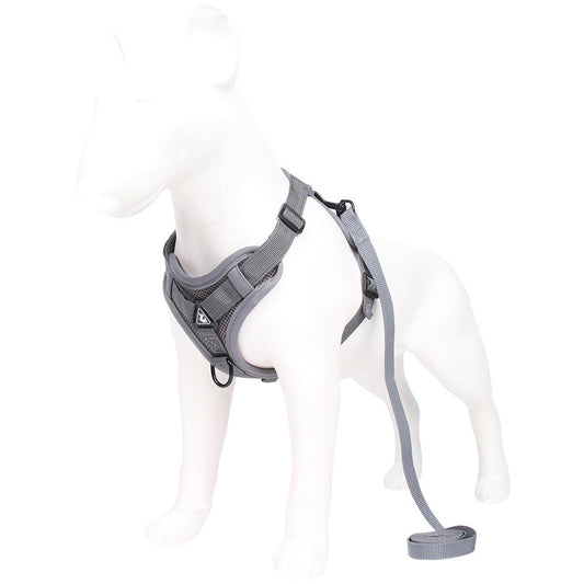 Dog Harness Leash Set No Pull Pet Vest Leash with Reflective Strip Grey L