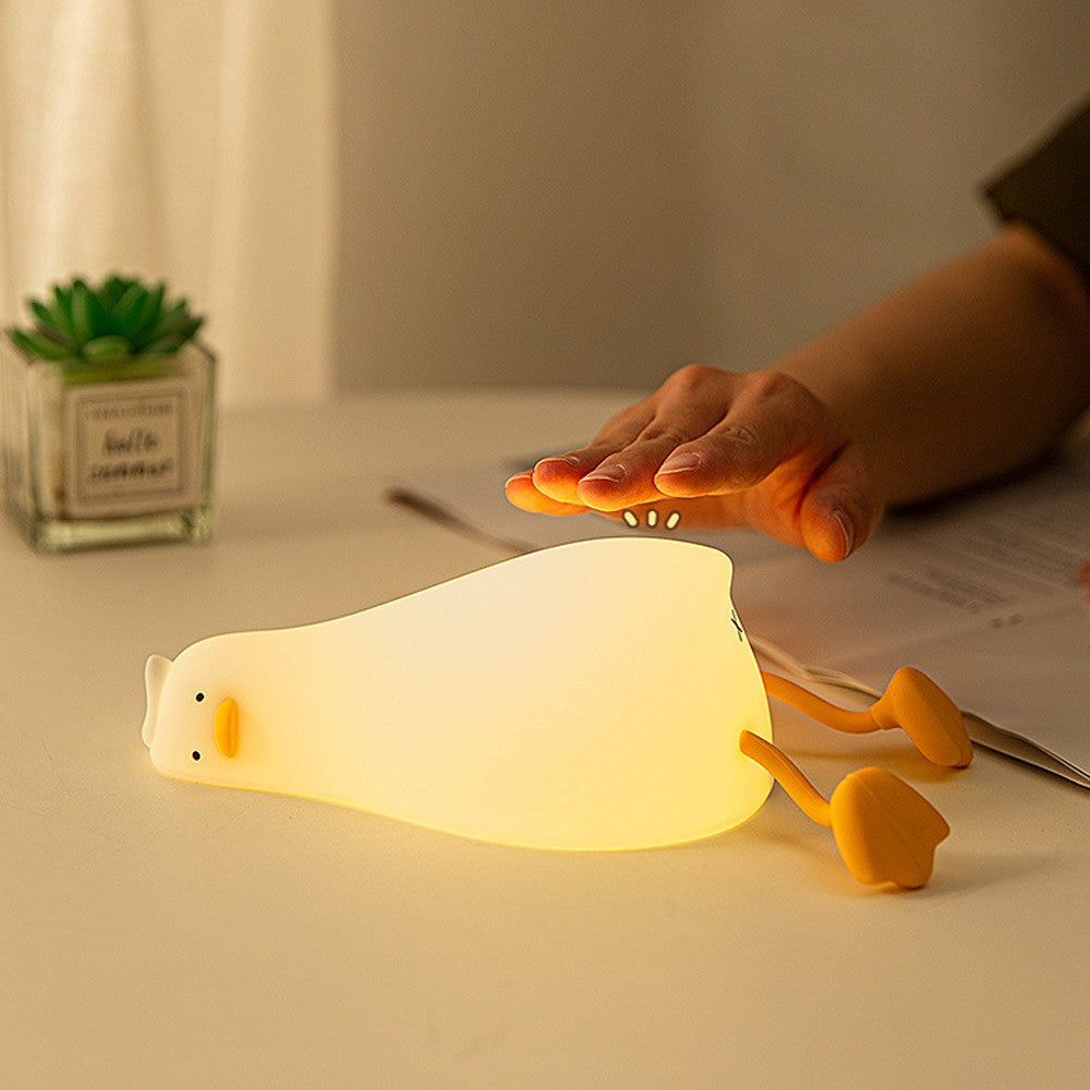 1Pc LED Touch Lamp Silicone Lying Flat Duck Night Light Dimmable Nursery Light