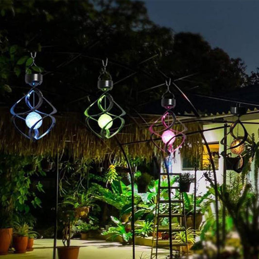 2Pcs Solar Spiral Light Rotating Wind Chime Light Garden Changing Color Light