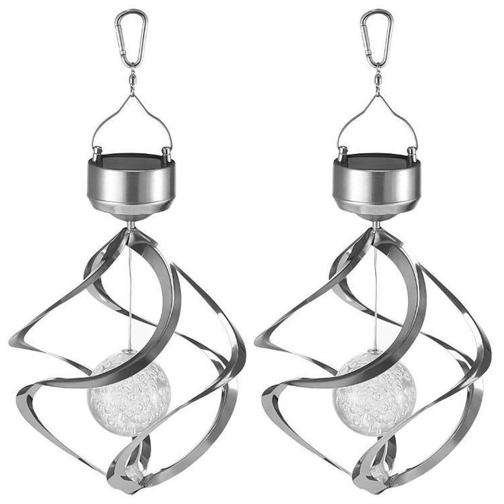 2Pcs Solar Spiral Light Rotating Wind Chime Light Garden Changing Color Light