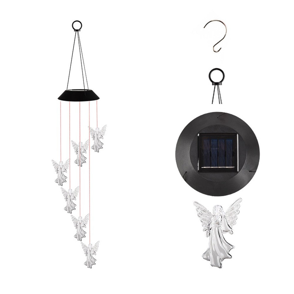 Solar Clear Angel Wind Chimes Light Outdoor Garden Color Changing Lamp