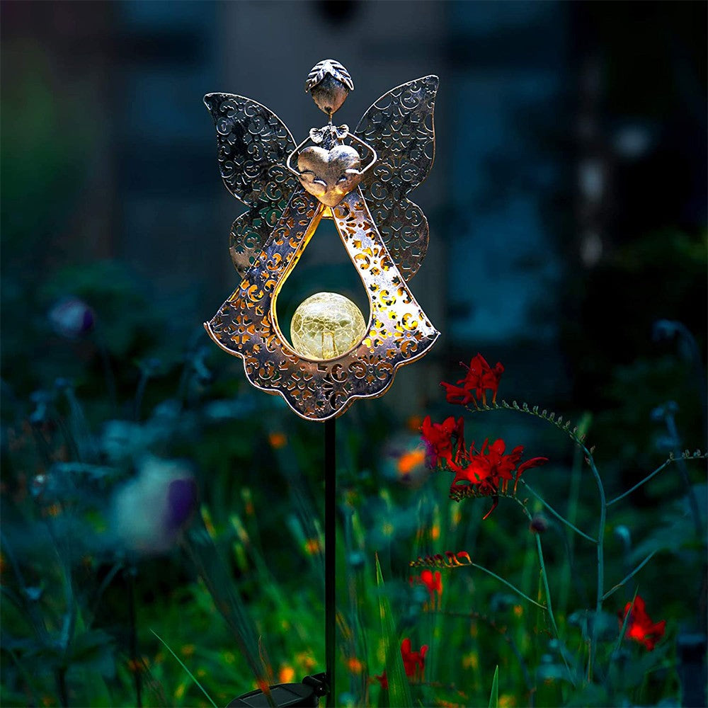 2Pcs Solar Metal Angel Lights Outdoor Garden Stake Lamp Home Decor