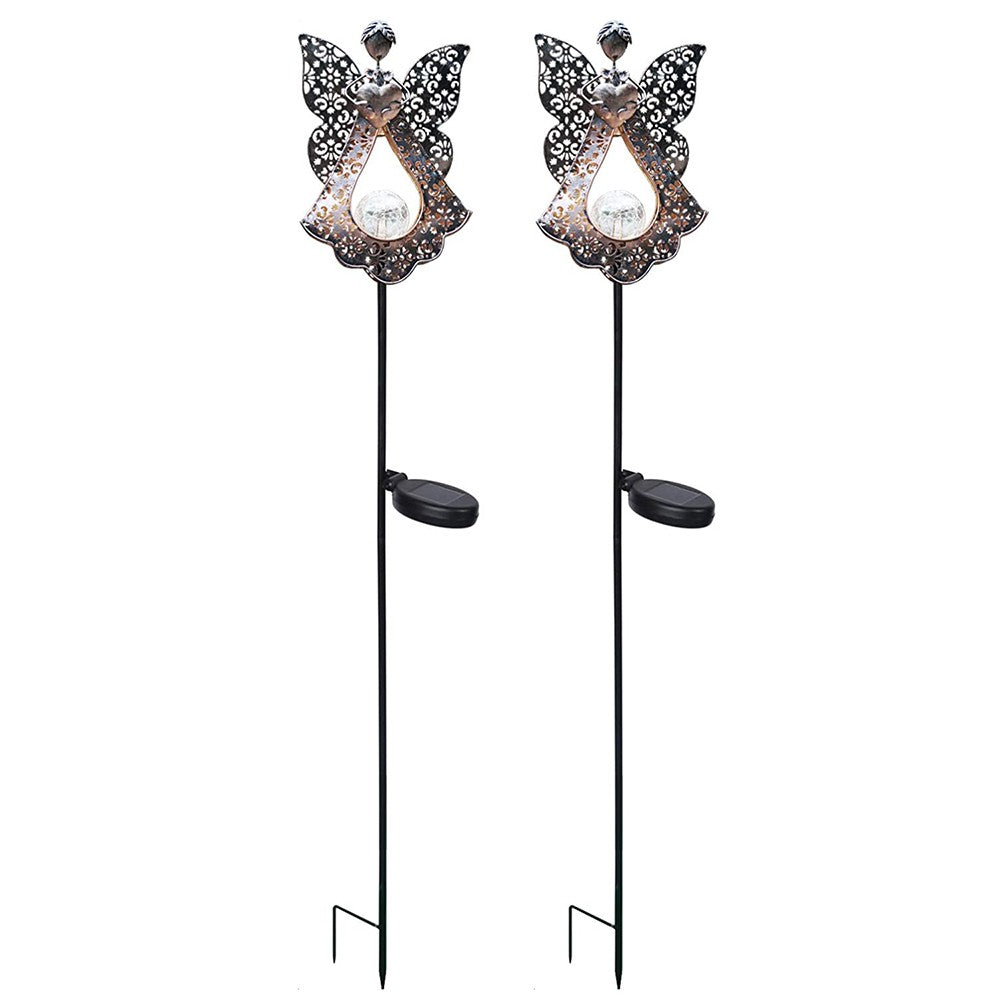 2Pcs Solar Metal Angel Lights Outdoor Garden Stake Lamp Home Decor