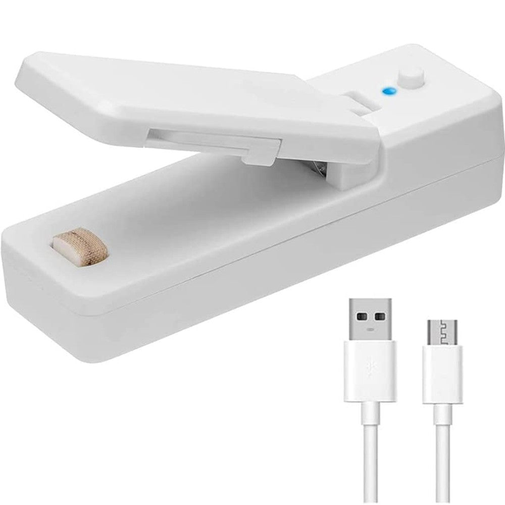 Mini Heat Sealer with Cutter USB Food Plastic Bag Sealing Vacuum Machine White