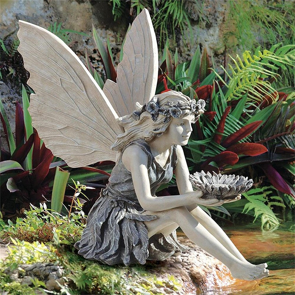 1Pc Garden Sitting Fairy Resin Bird Feeder Statue Figurine Garden Yard Decor