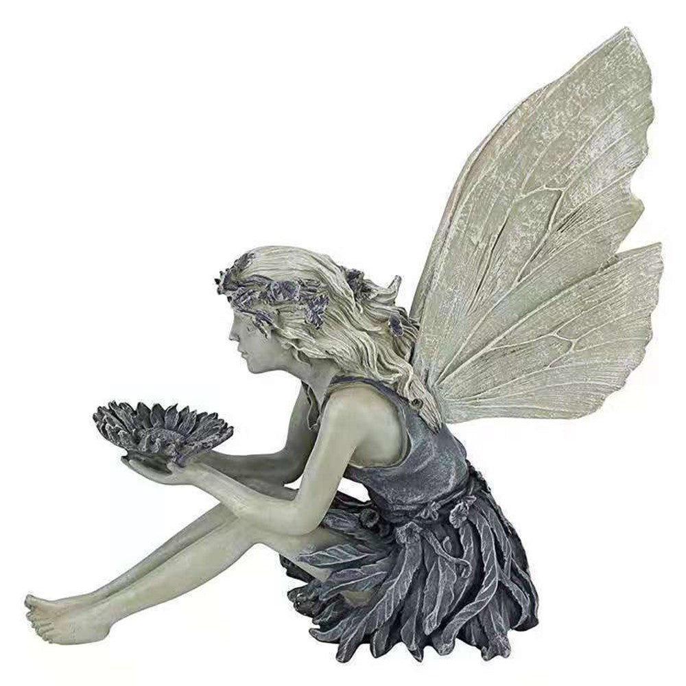 1Pc Garden Sitting Fairy Resin Bird Feeder Statue Figurine Garden Yard Decor