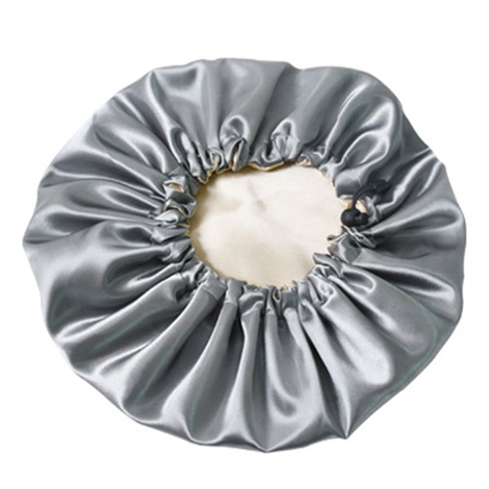 1X Women Double Layer Satin Sleep Hat Hair Care Shower Cap Grey