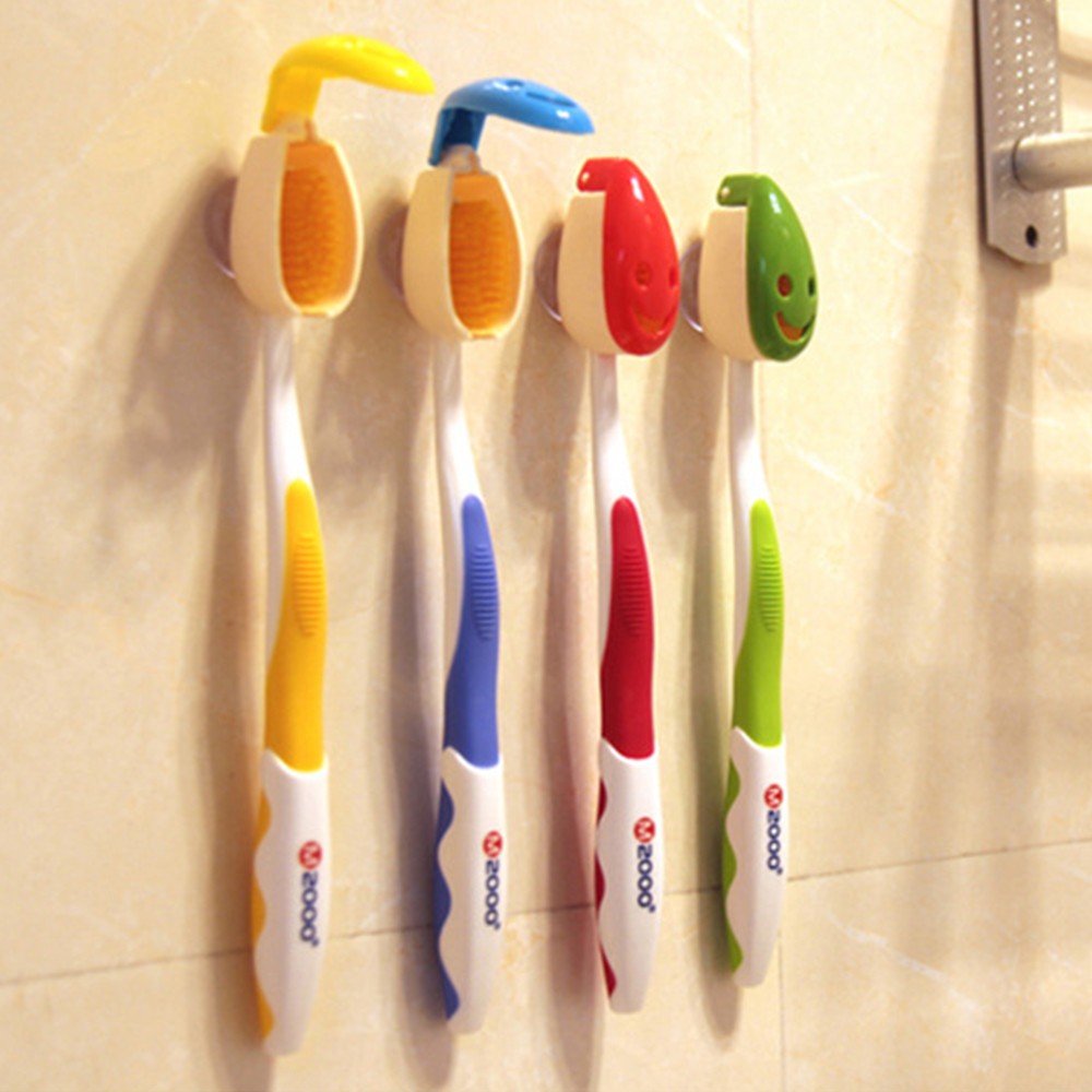 16Pcs Smile Face Toothbrush Cover Holder with Suction Cup Random Color