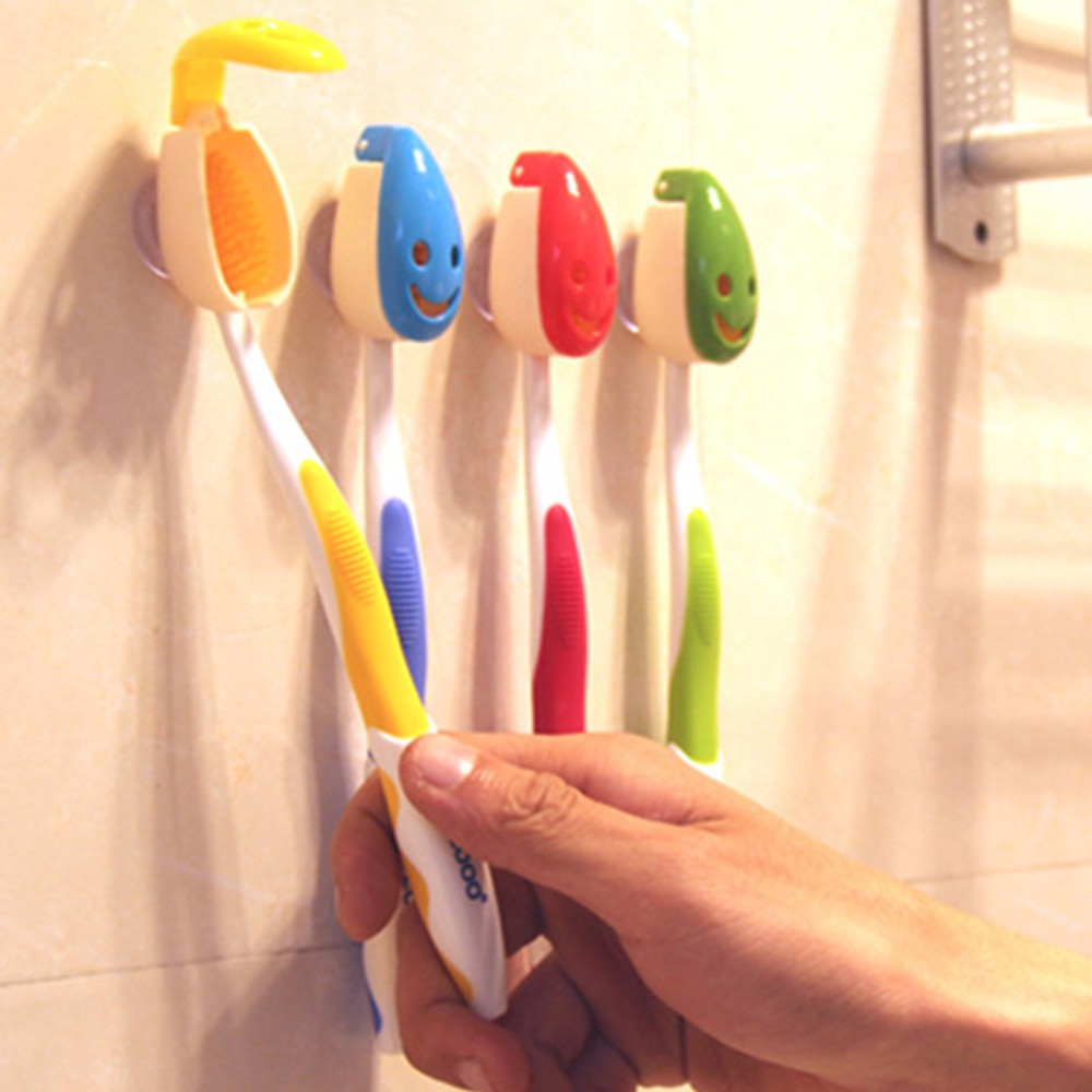16Pcs Smile Face Toothbrush Cover Holder with Suction Cup Random Color