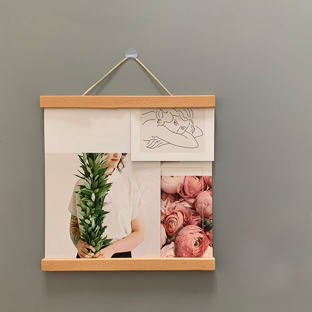 21cm Magnetic Teak Wood Poster Frame Painting Scroll Photo Picture Hanger
