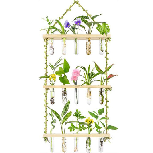 3 Layer Wall Hanging Propagation Station Plant Hanger Flower Vases Wood Color