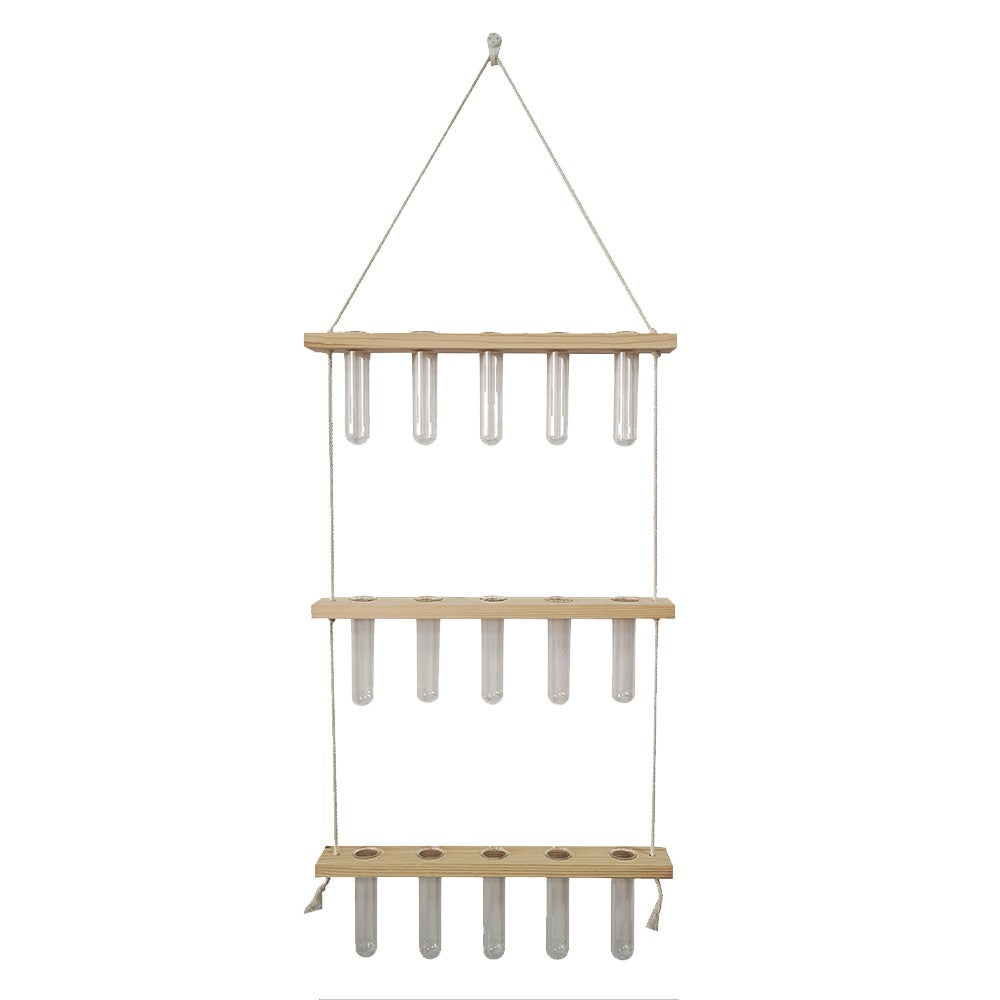 3 Layer Wall Hanging Propagation Station Plant Hanger Flower Vases Wood Color