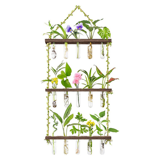 3 Layer Wall Hanging Propagation Station Plant Hanger Flower Vases Coffee Color