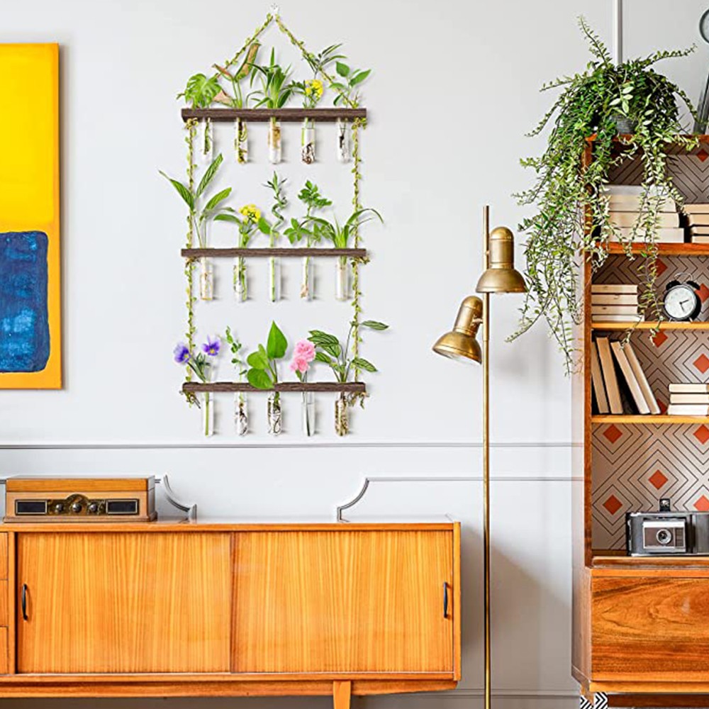 3 Layer Wall Hanging Propagation Station Plant Hanger Flower Vases Coffee Color