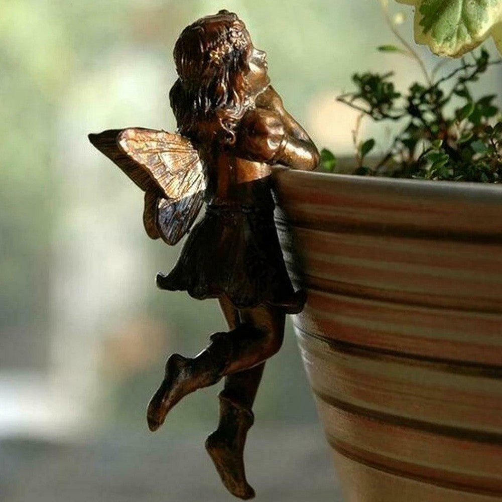 4X Garden Fairy Statue Girl Hanging Cup Resin Sculpture Flower Basket Edge Decor