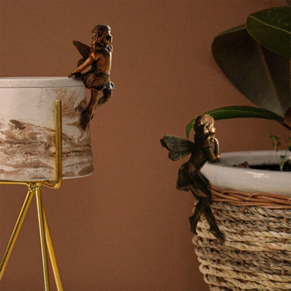 4X Garden Fairy Statue Girl Hanging Cup Resin Sculpture Flower Basket Edge Decor