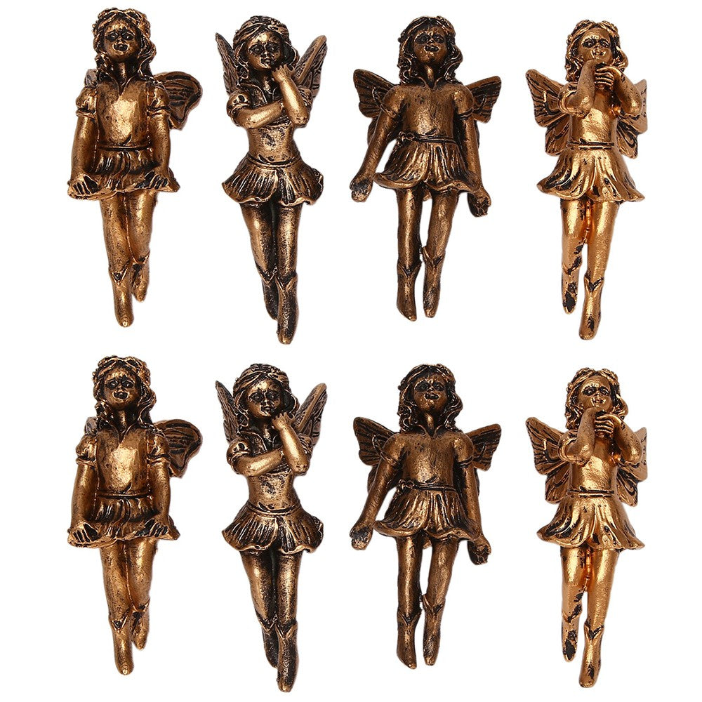 8X Garden Fairy Statue Girl Hanging Cup Resin Sculpture Flower Basket Edge Decor