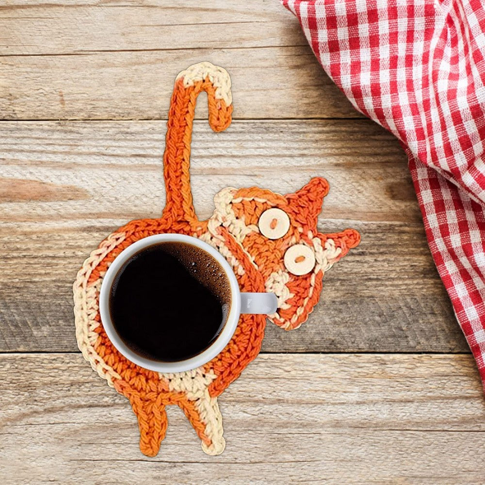 3Pcs Handmade Woven Cat Butt Coasters Coffee Cup Mats Mug Pad for Home Office